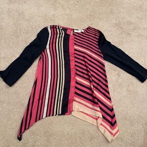 New York & Company Black and Pink Striped Blouse